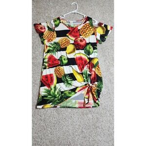 Lovely J Tropical Fruit & Striped Cold-Shoulder Knot-Front Shirt - Size Medium